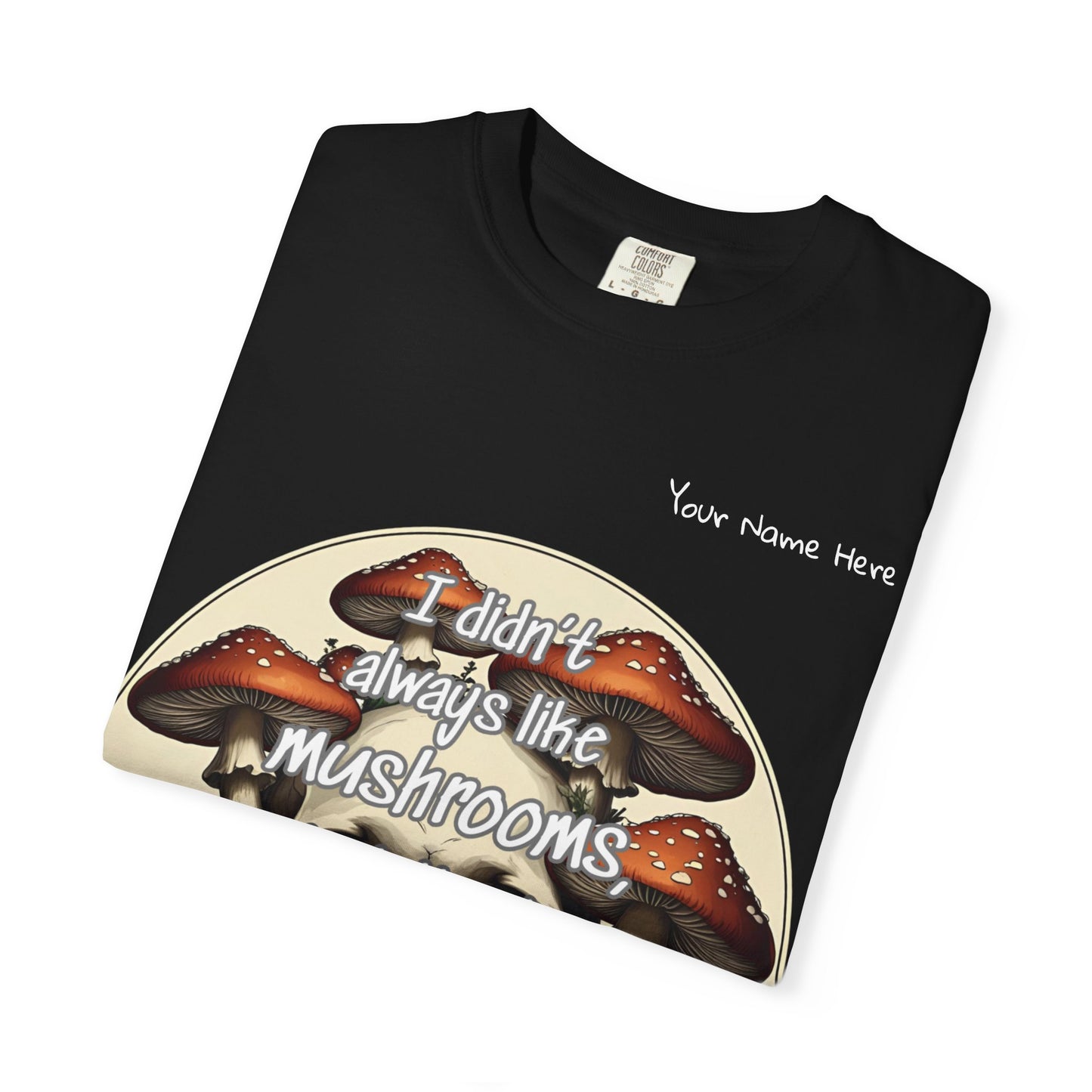 Personalized Mushroom Lover T-Shirt, Unisex Garment-Dyed Tee, Skulls and Fungi Graphic Shirt, Unique Gift for Nature Lovers, Halloween Apparel