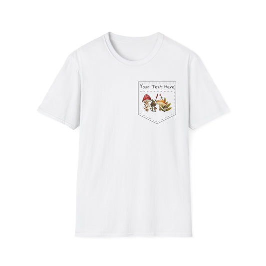 Personalized Mushroom Pocket Tee, Nature T-Shirt, Plant Lover Gift, Botanical Graphic Shirt, Fungi Print Top