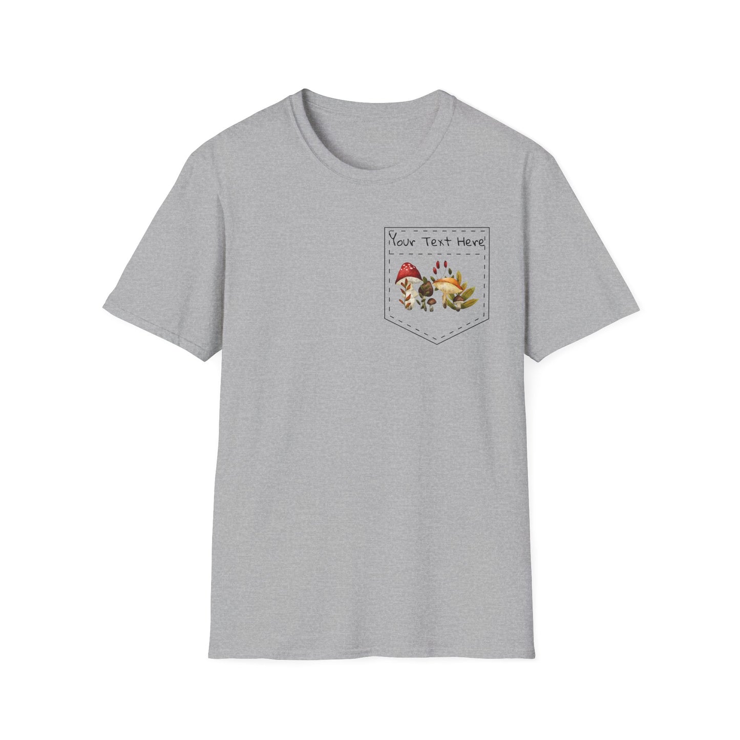 Personalized Mushroom Pocket Tee, Nature T-Shirt, Plant Lover Gift, Botanical Graphic Shirt, Fungi Print Top