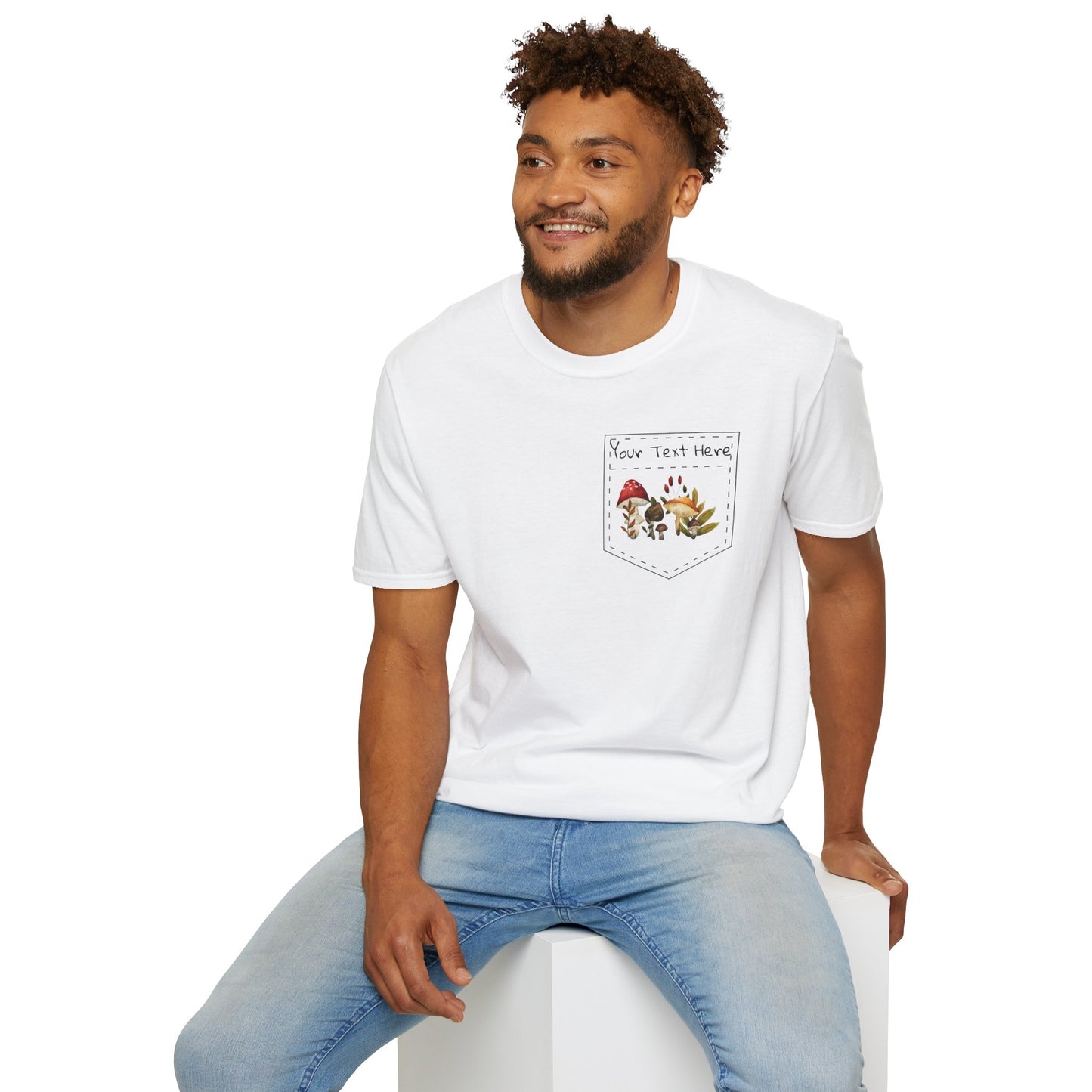 Personalized Mushroom Pocket Tee, Nature T-Shirt, Plant Lover Gift, Botanical Graphic Shirt, Fungi Print Top